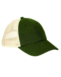 Olive Mesh Eco Hemp Baseball Trucker Cap for Custom Embroidery & laser embossed leather patch
