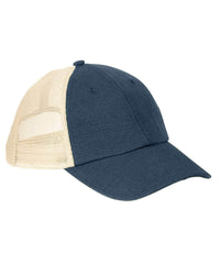 Navy Mesh Econscious Hemp Baseball Trucker Cap for Custom Embroidery & embossed leather patch