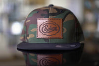 edison camo snapback hat with leather patch custom