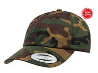 camo Low Profile Cotton Twill Dad Hat for custom Embroidery and Laser engraved leather patch