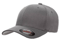 Dark Grey Flexfit Wool Blend Custom Cap for laser engraved leather patch and promotional Embroidery