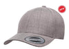 Heather Grey Curved Visor Snapback Cap for custom laser engraved leather patch and Embroidery