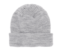 Heather Grey Ribbed Cuffed Knit Beanie for custom Embroidery and Laser etched leather patch
