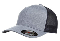Heather Navy Melange Mesh Custom Hat for custom engraved leather patch and promotional Embroidery