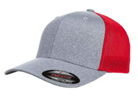 Heather Red Melange Mesh Custom Hat for custom engraved leather patch and promotional Embroidery
