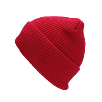 red cuff knit beanie hat for custom personalized Embroidery and Laser engraved leather patch
