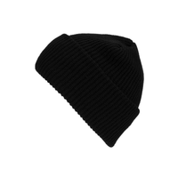 black cuff knit beanie hat for custom personalized Embroidery and Laser engraved leather patch