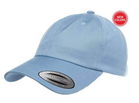 blue Low Profile Cotton Twill Dad Hat for custom Embroidery and Laser engraved leather patch
