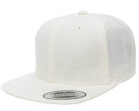 Custom white Snapback cap for promotional Laser engraved leather patch and Embroidery