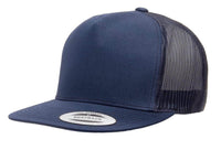 Navy Trucker Mesh cap hat for custom promotional Embroidery and Laser engraved leather patch