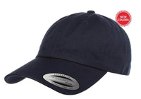 navy Low Profile Cotton Twill Dad Hat for custom Embroidery and Laser engraved leather patch