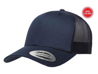 Navy Retro Trucker Hat for custom laser engraving leather patch and promotional Embroidery