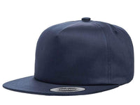 Navy Unstructured 5-Panel Snapback Custom Cap for laser engraving leather patch and Embroidery