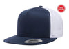 Navy White Trucker Mesh cap hat for custom promotional Embroidery and Laser engraved leather patch