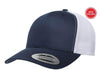 Navy White Retro Trucker Hat for custom laser engraving leather patch and Embroidery