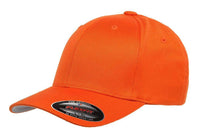 Orange Wooly Combed Cap for promotional Embroidery and custom Laser engraved leather patch