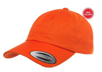 orange Low Profile Cotton Twill Dad Hat for custom Embroidery and Laser engraved leather patch