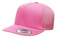 Pink Trucker Mesh cap hat for custom promotional Embroidery and Laser engraved leather patch