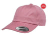 pink Low Profile Cotton Twill Dad Hat for custom Embroidery and Laser engraved leather patch