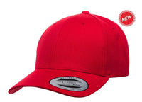 Red Curved Visor Snapback Cap for custom laser engraved leather patch & promotional Embroidery