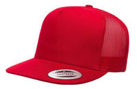 Red Trucker Mesh cap hat for custom promotional Embroidery and Laser engraved leather patch