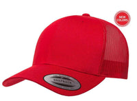 Red Retro Trucker Hat for custom laser engraving leather patch and promotional Embroidery