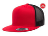 Black Red Trucker Mesh cap hat for custom promotional Embroidery and Laser engraved leather patch