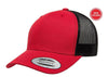 Red Black Retro Trucker Hat for custom laser engraving leather patch and Embroidery