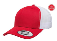Red White Retro Trucker Hat for custom laser engraving leather patch and Embroidery