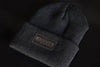 custom stocking cap with black leather patch