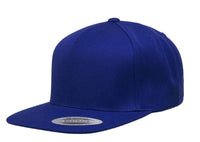 royal blue 5 Panel Snapback cap 2-Tone for custom Embroidery and Laser engraved leather patch