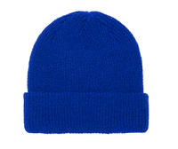 Royal blue Ribbed Cuffed Knit Beanie for custom Embroidery and Laser etched leather patch by flexfit