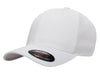 White Flexfit Wool Blend Custom Cap for laser engraved leather patch and promotional Embroidery