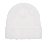 White Ribbed Cuffed Knit Beanie for custom Embroidery and Laser etched leather patch by flexfit