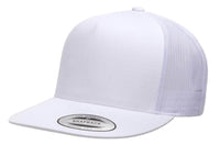 White Trucker Mesh cap hat for custom promotional Embroidery and Laser engraved leather patch